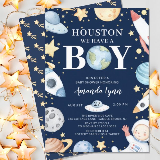 Invitation Houston Nous Avons Un Garçon Baby shower Espace Ex (Créateur téléchargé)