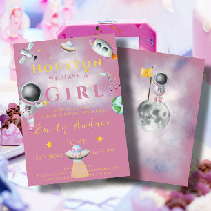 Invitation Houston Nous Avons Une Fille baby shower Astronaut