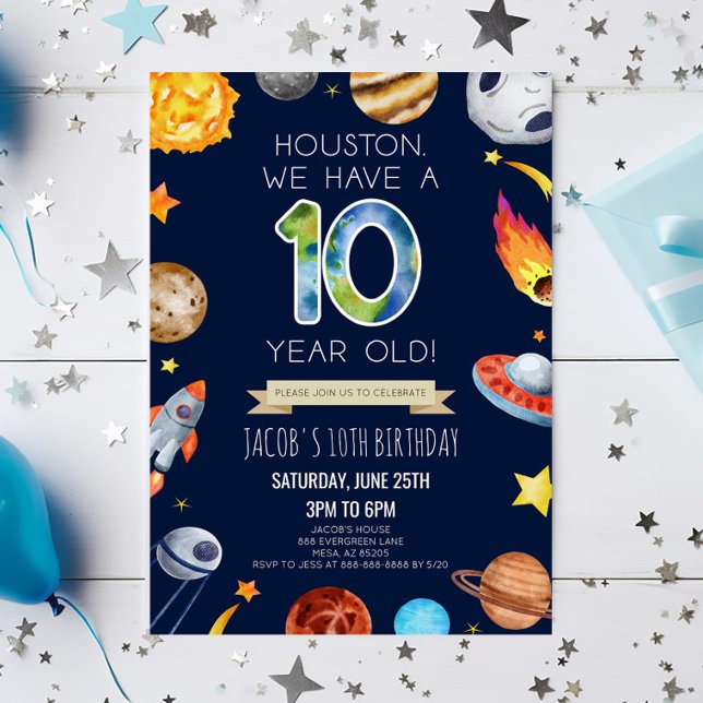 Invitation Houston We Have A 10 Year Old 10th Birthday Party (Créateur téléchargé)