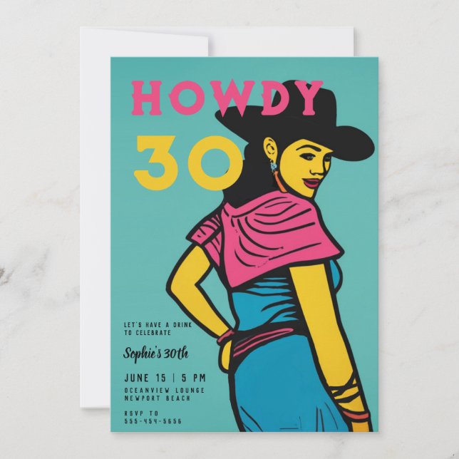 Invitation Howdy 30 Pays Western Comic Pink 30e anniversaire (Devant)