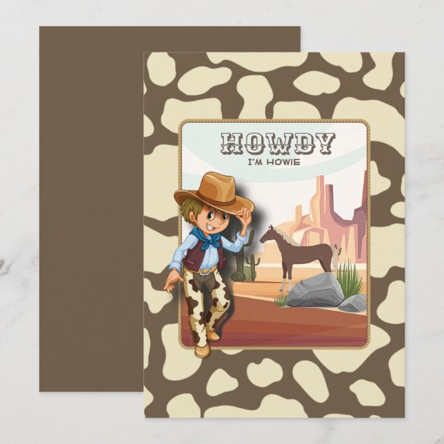 Invitation Howdy howiwie poster de animal de premier annivers (Devant / Derrière)
