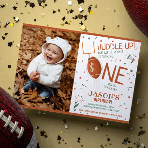 Invitation Huddle Up Football Brown Photo 1er anniversaire