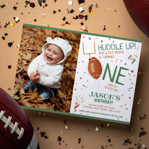 Invitation Huddle Up Football Green Photo 1er anniversaire