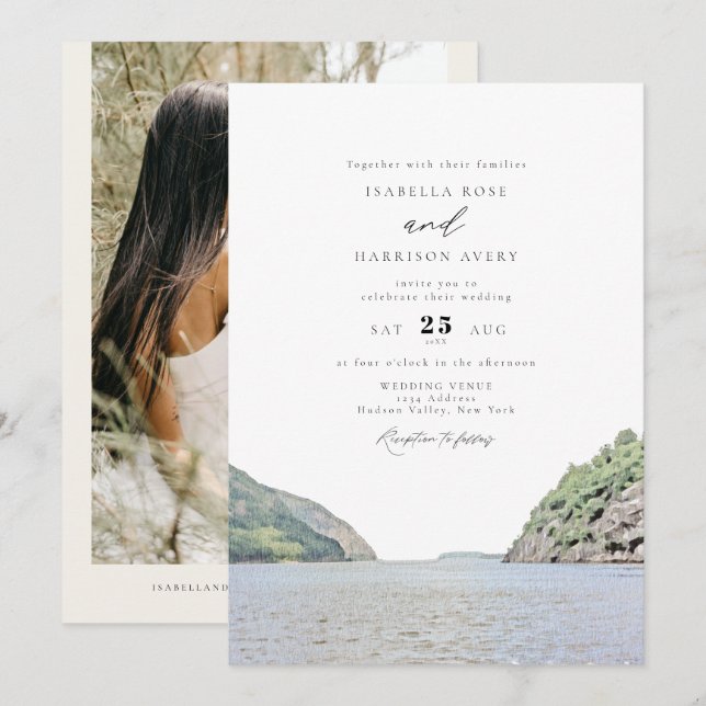Invitation HUDSON VALLEY Aquarelle New York Skyline Mariage (Devant / Derrière)