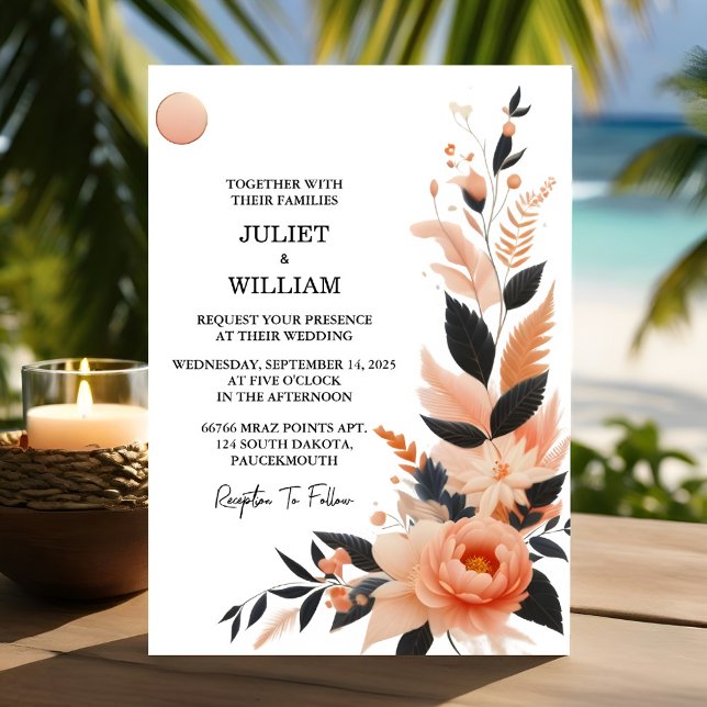 Invitation Hué Orange les années 70 80s 90s Rose Peach Mariag (Créateur téléchargé)