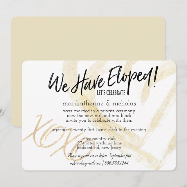 Invitation Hugs, Baisers et Coeurs Elopement Party (Devant / Derrière)