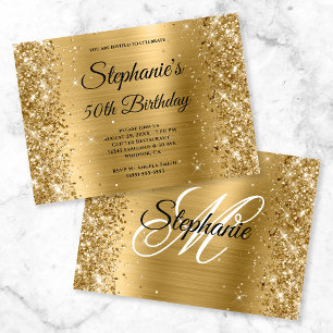Invitation Huile d'or et Parties scintillant fantaisie Monogr