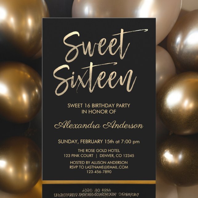 Invitation Huile d'or et Sweet sixteen noir (Créateur téléchargé)