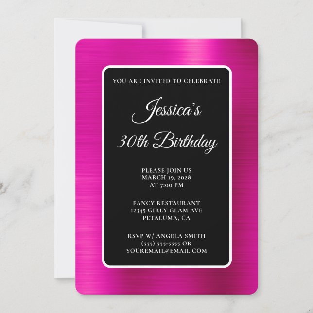 Invitation Huile rose chaude noir et blanc 30e anniversaire (Devant)