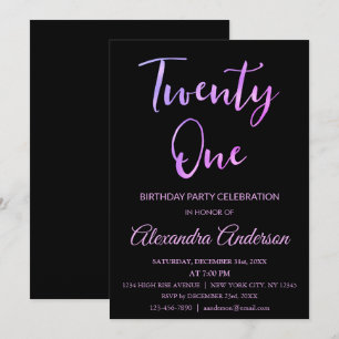 Invitation Huile rose et pourpre Vingt et un 21e anniversaire