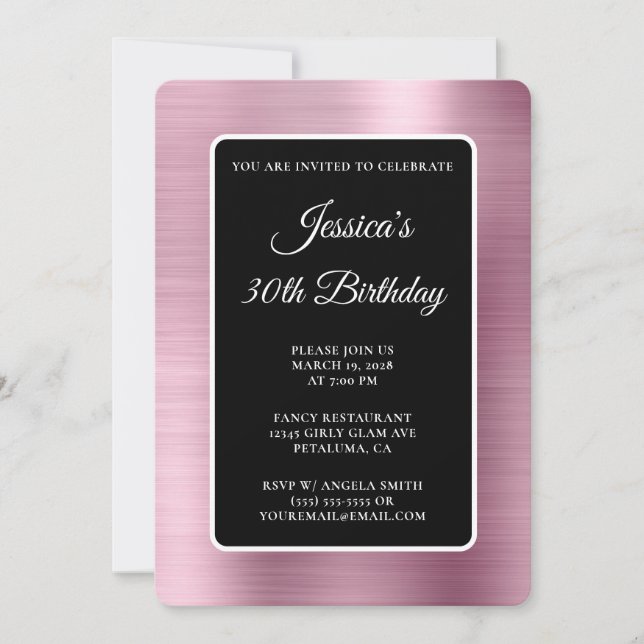 Invitation Huile rose pâle Noir et Blanc 30e anniversaire (Devant)