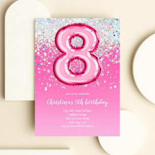 Invitation Huit Ballon Paillettes 8e Anniversaire