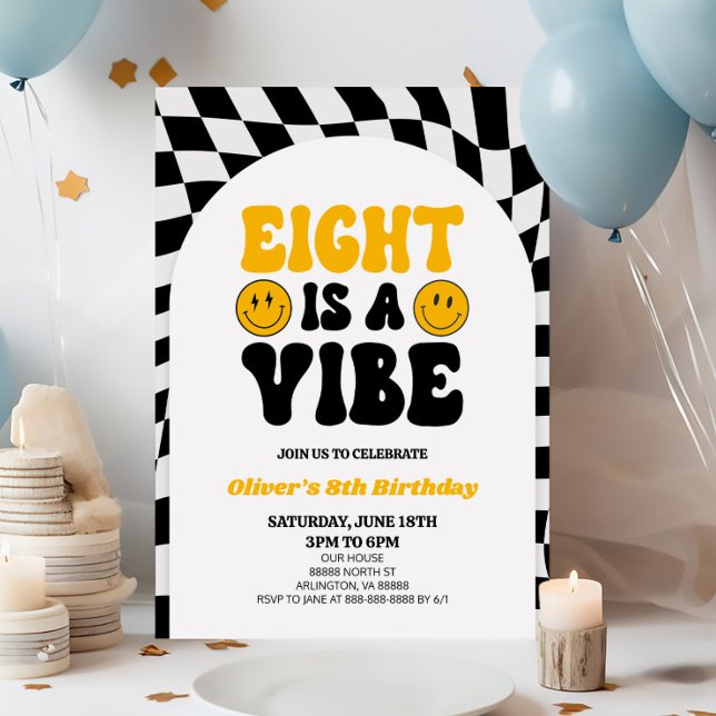 Invitation Huit est une Vibe Retro Premier 8e anniversaire fê (Créateur téléchargé)