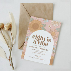 Invitation Huit est Vibe Retro Floral 8e anniversaire