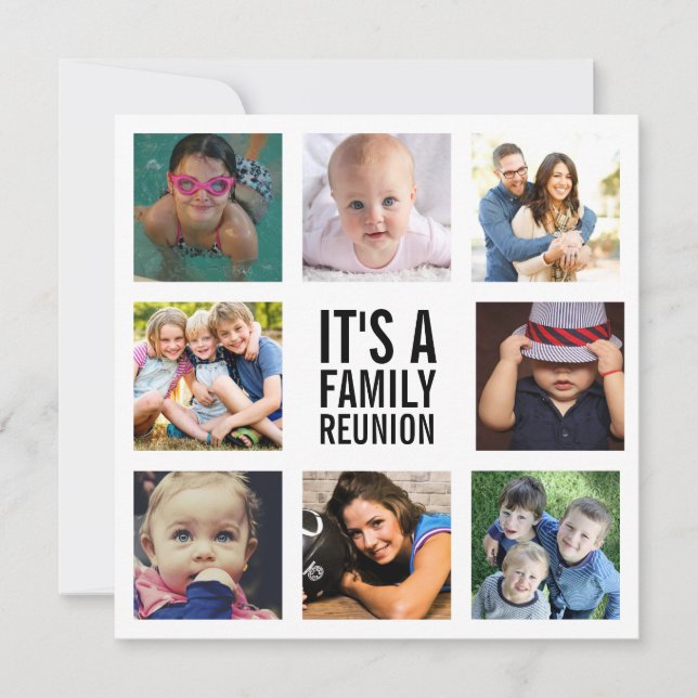 Invitation Huit Famille Reunion Photo Collage Blanc (Devant)