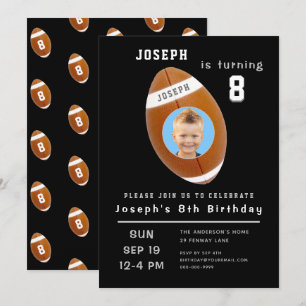Invitation Huitième anniversaire Black Custom Photo Age Footb