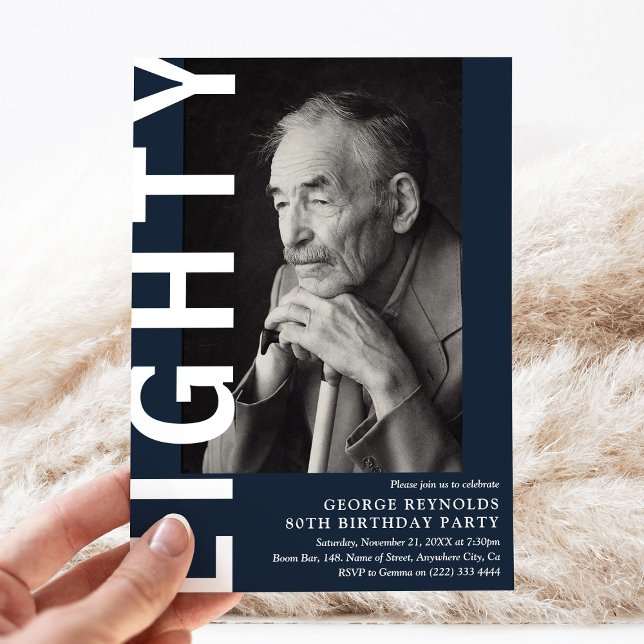Invitation HUITIÈME Photo moderne Fête d'anniversaire 80e (Créateur téléchargé)