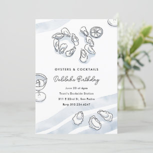 Invitation Huîtres d'encre d'aquarelle sophistiquées et cockt