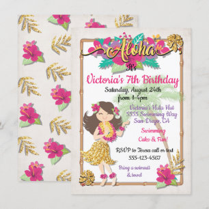Invitation Hula Girl Piscine tropicale fête Anniversaire Invi