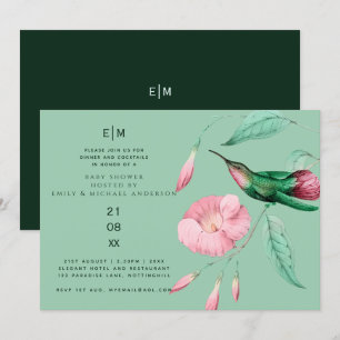 Invitation Hummingbird Floral Baby Couples Douche moderne