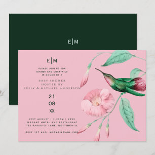 Invitation Hummingbird Floral Baby Couples Douche moderne