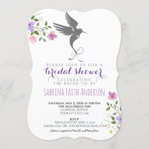 Invitation Hummingbird Floral Élégante Fête des mariées Lilac