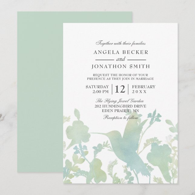 Invitation Hummingbird Garden Aquarelle Mariage élégant (Devant / Derrière)