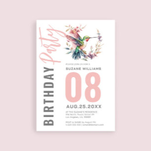 Invitation Hummingbirds Floral Wreath fête d'anniversaire
