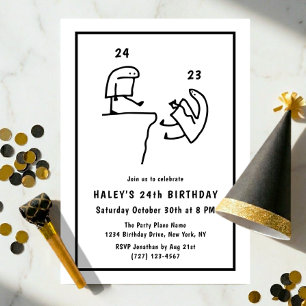 Invitation Humour Mème Drôle Simple Anniversaire 24 Ans Noir