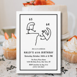 Invitation Humour Mème Drôle Simple Noir Blanc 65e Anniversai