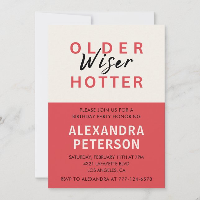 Invitation Humour Red Older Wiser Hotter 88e anniversaire (Devant)