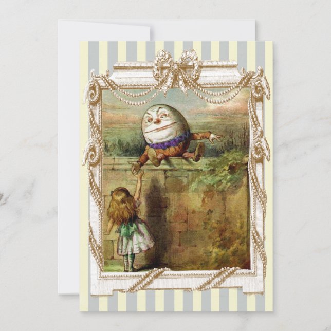Invitation Humpty Dumpty et Alice rayures bleues et blanches (Devant)