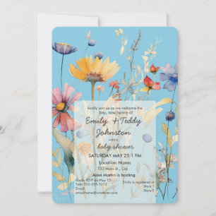 Invitation "Hunny" Fleur sauvage Baby shower bleu garçon