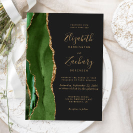 Invitation Hunter Green Gold Agate Dark Mariage