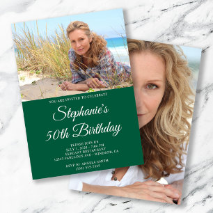 Invitation Hunter Green White Élégant Script 50e anniversaire