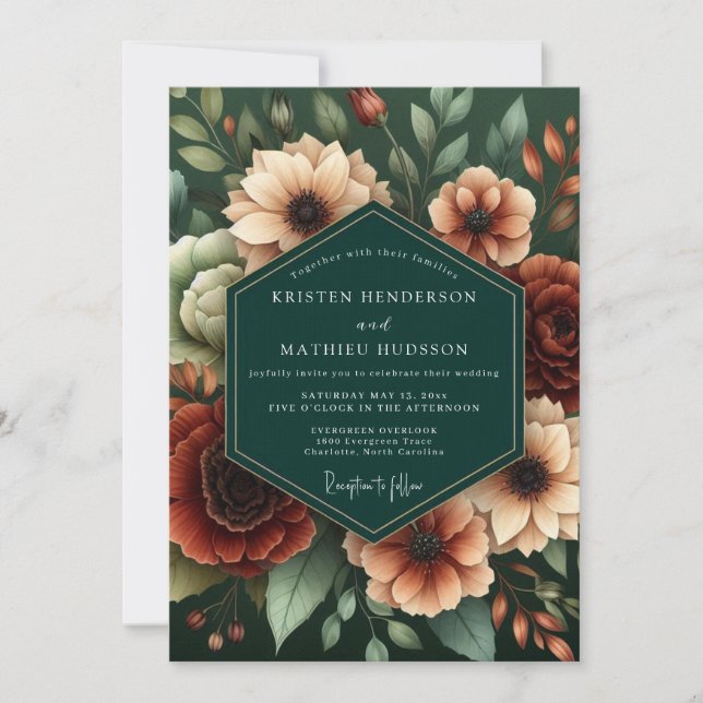 Invitation Hunter Rust Moody Bloom Wedding (Devant)