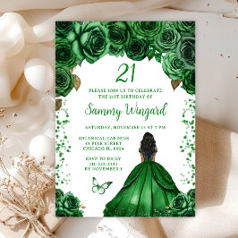 Invitation Hunters Green Dark Skin Princess Anniversaire