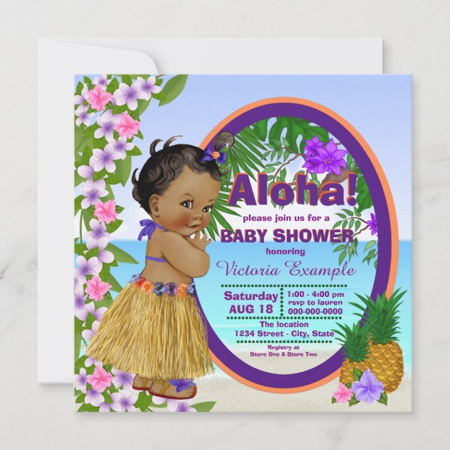 Invitation Hwaiian Tropical Luau Hula Baby shower (Devant)