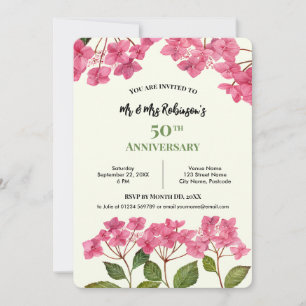 Invitation Hydrangea à chapeau rose aquarelle 50e anniversair