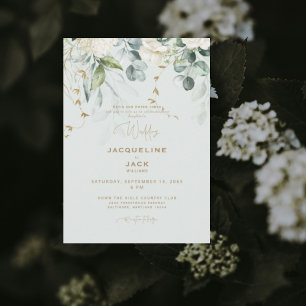 Invitation Hydrangea Blanche Élégante Mariage II Sauge Clair