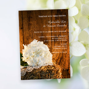 Invitation Hydrangea blanche et Mariage campagnard en bois de