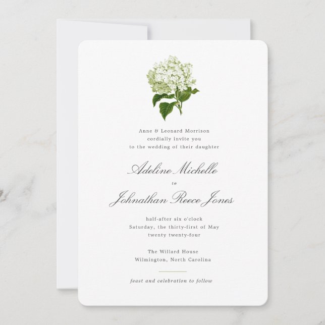 Invitation Hydrangea Blanche Grandmillennial Mariage Gingham (Devant)