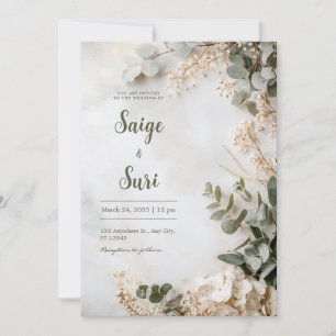 Invitation Hydrangea Blanche Vert Sauge Mariage Minimaliste