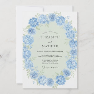 Invitation Hydrangea Bleu Barbeau Mariage de Printemps