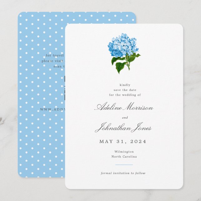 Invitation Hydrangea Bleu Grandmillennial Traditionnel (Devant / Derrière)