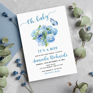 Invitation Hydrangea Bleu Oh, Bébé C'est un Garçon Baby Showe
