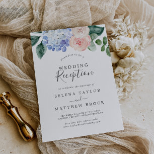 Invitation Hydrangea Bleue Élégante   Réception de Mariage Bl