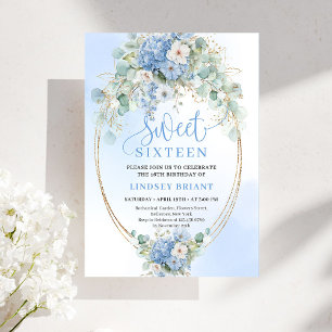Invitation Hydrangea Bleue Tendance Cadre Doré 16e Anniversai