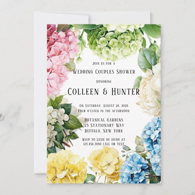 Invitation Hydrangea coloré Papillon Mariage Couples Douche (Devant)