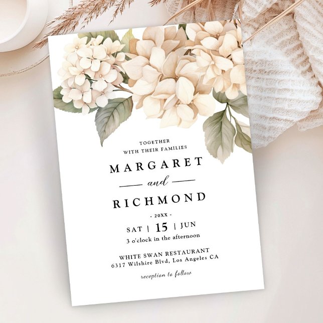 Invitation Hydrangea Elegant Aquarelle Blanc Floral Mariage (Créateur téléchargé)